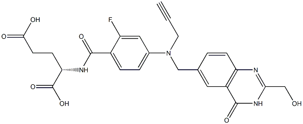 (2S)-2-[2-Fluoro-4-[N-[(3,4-dihydro-2-hydroxymethyl-4-oxoquinazolin)-6-ylmethyl]-N-(2-propynyl)amino]benzoylamino]glutaric acid Struktur