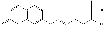 7-[(E)-6,7-ジヒドロキシ-3,7-ジメチル-2-オクテニル]クマリン 化学構造式