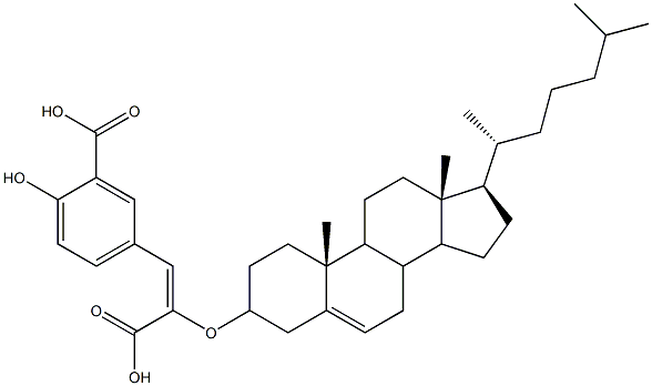 (E)-2-[(コレスタ-5-エン-3-イル)オキシ]-3-(3-カルボキシ-4-ヒドロキシフェニル)プロペン酸 化学構造式