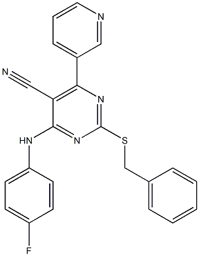 2-ベンジルチオ-6-(3-ピリジニル)-4-(4-フルオロフェニル)アミノピリミジン-5-カルボニトリル 化学構造式