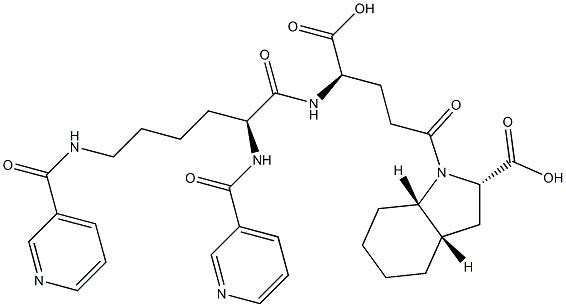 (2S,3aS,7aS)-Octahydro-1-[(4R)-4-[[(2S)-2,6-bis(3-pyridinylcarbonylamino)hexanoyl]amino]-4-carboxybutyryl]-1H-indole-2-carboxylic acid Struktur
