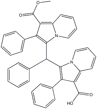 3,3'-ベンジリデンビス(2-フェニルインドリジン-1-カルボン酸メチル) 化学構造式