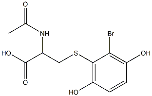 2-アセチルアミノ-3-(2-ブロモ-3,6-ジヒドロキシフェニルチオ)プロピオン酸 化学構造式