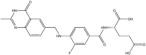 (2S)-2-[3-フルオロ-4-[N-[(3,4-ジヒドロ-2-メチル-4-オキソキナゾリン)-6-イルメチル]アミノ]ベンゾイルアミノ]グルタル酸 化学構造式