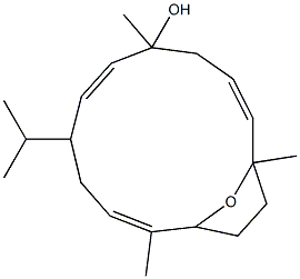 [3E,9E,13E,(+)]-5,8-エポキシ-1,5,9-トリメチル-12-(1-メチルエチル)シクロテトラデカ-3,9,13-トリエン-1-オール 化学構造式