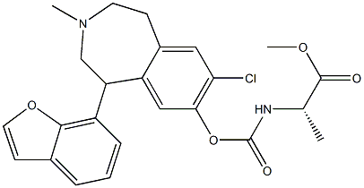 [(S)-1-(Methoxycarbonyl)ethyl]carbamic acid [[7-chloro-3-methyl-1-(benzofuran-7-yl)-2,3,4,5-tetrahydro-1H-3-benzazepin]-8-yl] ester Struktur