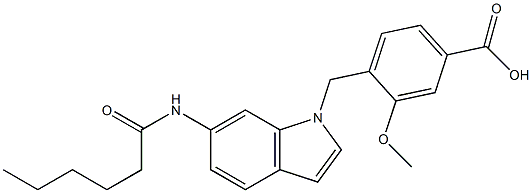 4-(6-Hexanoylamino-1H-indol-1-ylmethyl)-3-methoxybenzoic acid,,结构式
