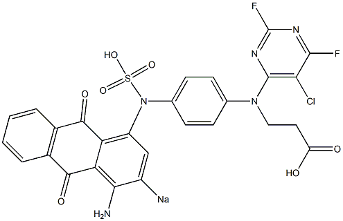 6-[4-(1-Amino-2-sodiosulfo-9,10-dioxo-9,10-dihydroanthracen-4-ylamino)-N-(2-carboxyethyl)anilino]-5-chloro-2,4-difluoropyrimidine Structure
