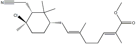(1R,2R,4S)-1-クロロ-2-(シアノメチル)-1,3,3-トリメチルシクロヘキサン-4-[(2E,6E)-2,6-ジメチル-2,6-オクタジエン酸メチル] 化学構造式
