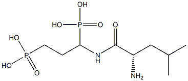 [1-(L-ロイシルアミノ)プロパン-1,3-ジイル]ビスホスホン酸 化学構造式