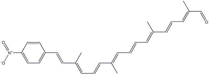 (2E,4E,6E,8E,10E,12E,14E,16E)-17-(4-ニトロフェニル)-2,6,11,15-テトラメチルヘプタデカ-2,4,6,8,10,12,14,16-オクタエナール 化学構造式