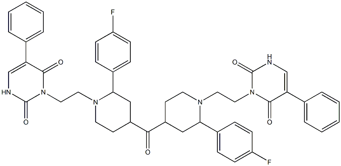 4-フルオロフェニル[1-[2-[(2,6-ジオキソ-5-フェニル-1,2,3,6-テトラヒドロピリミジン)-1-イル]エチル]ピペリジン-4-イル]ケトン 化学構造式