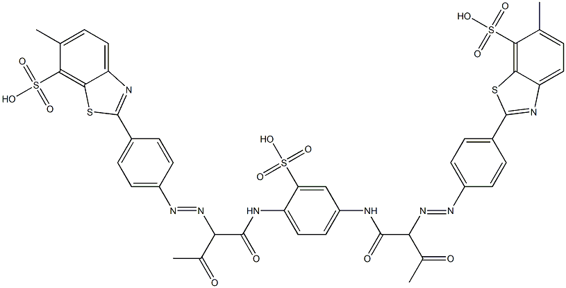 2,2'-[(2-Sulfo-4,1-phenylene)bis[imino(1-acetyl-2-oxo-2,1-ethanediyl)azo(4,1-phenylene)]]bis(6-methyl-7-benzothiazolesulfonic acid) 结构式