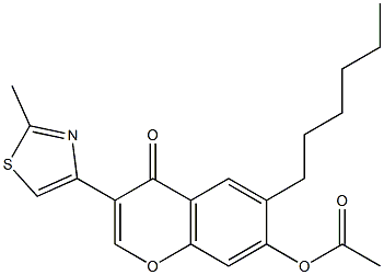 6-ヘキシル-7-ヒドロキシ-3-(2-メチルチアゾール-4-イル)クロモンアセタート 化学構造式