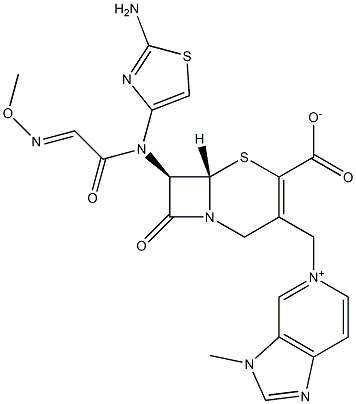 (7R)-7-[(2-Amino-4-thiazolyl)(methoxyimino)acetylamino]-3-[[3-methyl-(3H-imidazo[4,5-c]pyridin-5-ium)-5-yl]methyl]cepham-3-ene-4-carboxylic acid Struktur