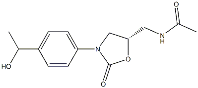 (5S)-5-アセチルアミノメチル-3-[4-(1-ヒドロキシエチル)フェニル]オキサゾリジン-2-オン 化学構造式