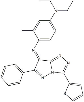 (7Z)-7-[[2-Methyl-4-(diethylamino)phenyl]imino]-6-phenyl-3-(2-thienyl)-7H-pyrazolo[5,1-c]-1,2,4-triazole Struktur