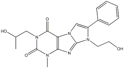 8-(2-Hydroxyethyl)-3-(2-hydroxypropyl)-1-methyl-7-phenyl-1H-imidazo[2,1-f]purine-2,4(3H,8H)-dione,,结构式