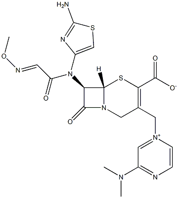 (7R)-7-[(2-Amino-4-thiazolyl)(methoxyimino)acetylamino]-3-[[(3-dimethylaminopyrazin-1-ium)-1-yl]methyl]cepham-3-ene-4-carboxylic acid Struktur