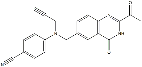 4-[N-[(2-アセチル-3,4-ジヒドロ-4-オキソキナゾリン)-6-イルメチル]-N-(2-プロピニル)アミノ]ベンゾニトリル 化学構造式