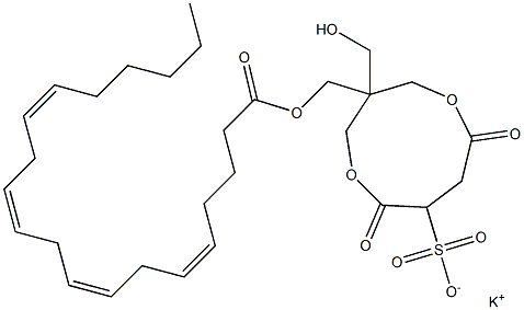 1-[[[(5Z,8Z,11Z,14Z)-1-オキソ-5,8,11,14-イコサテトラエン-1-イル]オキシ]メチル]-1-(ヒドロキシメチル)-4,7-ジオキソ-3,8-ジオキサシクロノナン-6-スルホン酸カリウム 化学構造式