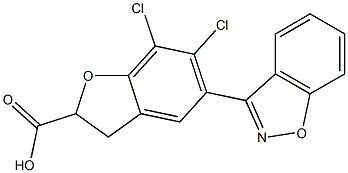5-(1,2-ベンゾイソオキサゾール-3-イル)-6,7-ジクロロ-2,3-ジヒドロベンゾフラン-2-カルボン酸 化学構造式