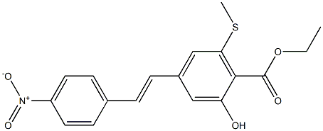 4-[(E)-2-(4-ニトロフェニル)エテニル]-2-ヒドロキシ-6-(メチルチオ)安息香酸エチル 化学構造式