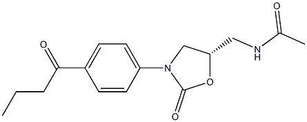 (5S)-5-アセチルアミノメチル-3-[4-ブチリルフェニル]オキサゾリジン-2-オン 化学構造式