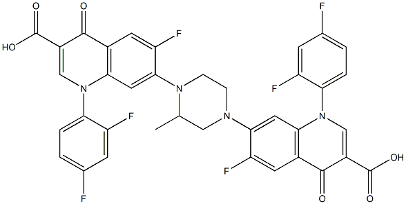 6-フルオロ-1-(2,4-ジフルオロフェニル)-7-[3-メチル-4-[[6-フルオロ-3-カルボキシ-1,4-ジヒドロ-1-(2,4-ジフルオロフェニル)-4-オキソキノリン]-7-イル]ピペラジノ]-1,4-ジヒドロ-4-オキソキノリン-3-カルボン酸 化学構造式
