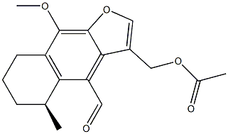 (S)-4-ホルミル-5,6,7,8-テトラヒドロ-9-メトキシ-5-メチルナフト[2,3-b]フラン-3-メタノールアセタート 化学構造式