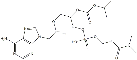((((((R)-1-(6-amino-9H-purin-9-yl)propan-2-yl)oxy)methyl)(((isopropoxycarbonyl)oxy)methoxy)phosphoryl)oxy)methyl dimethylcarbamate Struktur