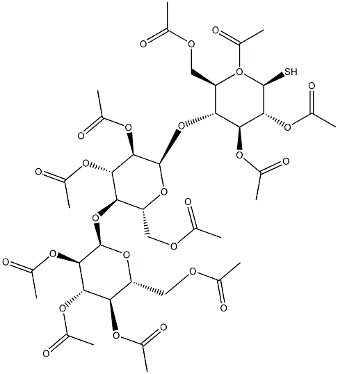 1,2,3,6-Tetra-O-acetyl-4-O-(2,3,6-tri-O-acetyl-4-O-(2,3,4,6-tetra-O-acetyl-a-D-glucopyranosyl)-a-D-glucopyranosyl)-b-D-thioglucopyranose 化学構造式