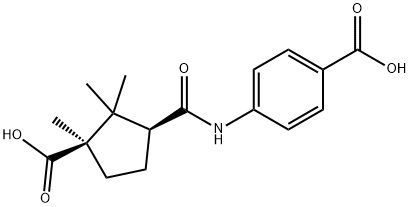 4-((1S,3R)-3-carboxy-2,2,3-trimethylcyclopentane-1-carboxamido)benzoic acid Struktur