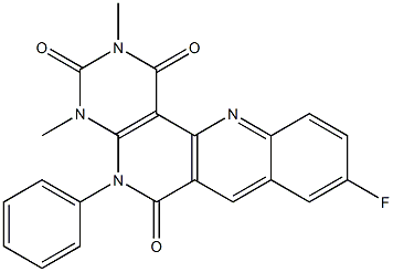 9-fluoro-2,4-dimethyl-5-phenyl-1,2,3,4,5,6-hexahydrobenzo[b]pyrimido[4,5-h][1,6]naphthyridine-1,3,6-trione 化学構造式