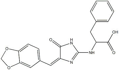 2-({4-[(Z)-1,3-benzodioxol-5-ylmethylidene]-5-oxo-1,5-dihydro-4H-imidazol-2-yl}amino)-3-phenylpropanoic acid Struktur