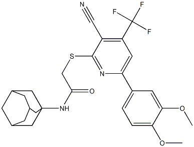 N-(1-adamantyl)-2-{[3-cyano-6-(3,4-dimethoxyphenyl)-4-(trifluoromethyl)-2-pyridinyl]sulfanyl}acetamide Struktur