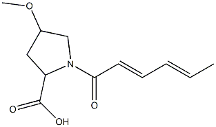 1-[(2E,4E)-hexa-2,4-dienoyl]-4-methoxypyrrolidine-2-carboxylic acid Structure