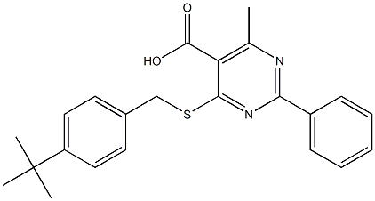 4-(4-tert-Butyl-benzylsulfanyl)-6-methyl-2-phenyl-pyrimidine-5-carboxylic acid Structure