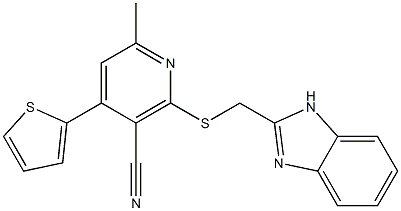 2-[(1H-benzimidazol-2-ylmethyl)sulfanyl]-6-methyl-4-(2-thienyl)nicotinonitrile Structure