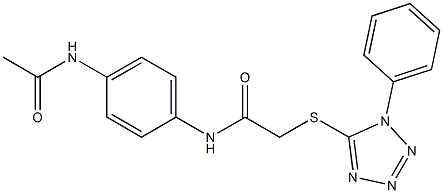 N-[4-(acetylamino)phenyl]-2-[(1-phenyl-1H-tetraazol-5-yl)sulfanyl]acetamide Structure