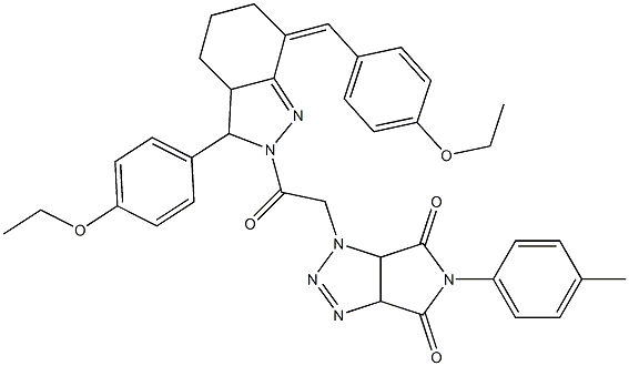 1-{2-[7-(4-ethoxybenzylidene)-3-(4-ethoxyphenyl)-3,3a,4,5,6,7-hexahydro-2H-indazol-2-yl]-2-oxoethyl}-5-(4-methylphenyl)-3a,6a-dihydropyrrolo[3,4-d][1,2,3]triazole-4,6(1H,5H)-dione Struktur