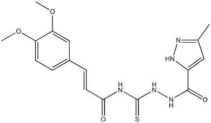 (E)-3-(3,4-dimethoxyphenyl)-N-({2-[(3-methyl-1H-pyrazol-5-yl)carbonyl]hydrazino}carbothioyl)-2-propenamide Struktur