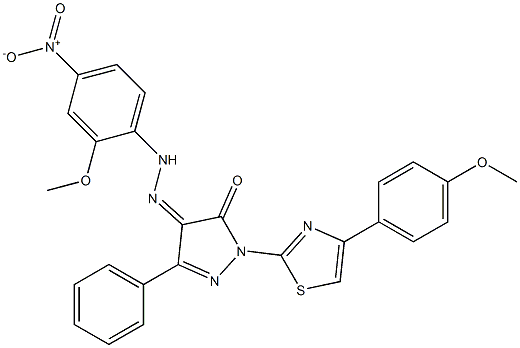 1-[4-(4-methoxyphenyl)-1,3-thiazol-2-yl]-3-phenyl-1H-pyrazole-4,5-dione 4-[N-(2-methoxy-4-nitrophenyl)hydrazone] Structure
