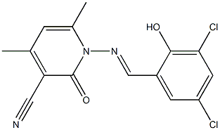 1-{[(E)-(3,5-dichloro-2-hydroxyphenyl)methylidene]amino}-4,6-dimethyl-2-oxo-1,2-dihydro-3-pyridinecarbonitrile Structure