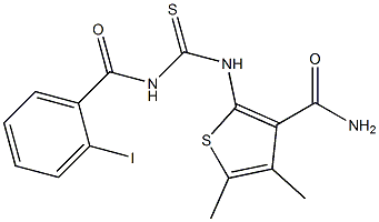 2-({[(2-iodobenzoyl)amino]carbothioyl}amino)-4,5-dimethyl-3-thiophenecarboxamide 结构式