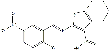 2-{[(E)-(2-chloro-5-nitrophenyl)methylidene]amino}-4,5,6,7-tetrahydro-1-benzothiophene-3-carboxamide Struktur