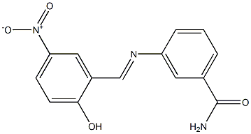 3-{[(E)-(2-hydroxy-5-nitrophenyl)methylidene]amino}benzamide Struktur