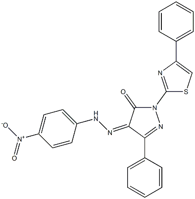 3-phenyl-1-(4-phenyl-1,3-thiazol-2-yl)-1H-pyrazole-4,5-dione 4-[N-(4-nitrophenyl)hydrazone],,结构式