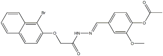4-[((E)-2-{2-[(1-bromo-2-naphthyl)oxy]acetyl}hydrazono)methyl]-2-methoxyphenyl acetate Struktur