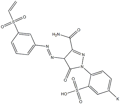 5-オキソ-1-(p-ポタシオスルホフェニル)-4-(m-ビニルスルホニルフェニルアゾ)-2-ピラゾリン-3-カルボアミド 化学構造式